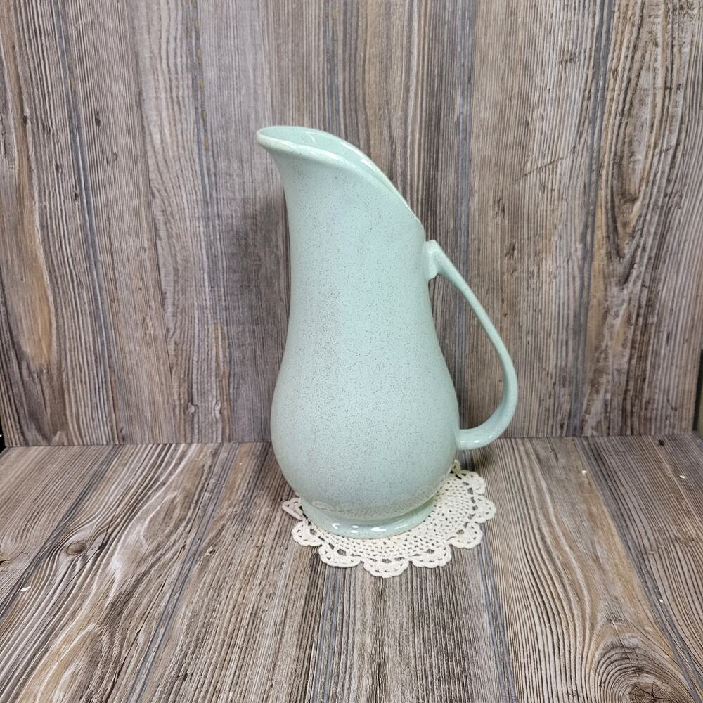 Vintage Brush McCoy Green Speckled Pottery Pitcher MCM Mid Century Ewer Vase 932